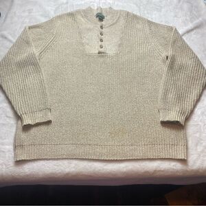 Eddie Bauer Light Brown/Cream Knit Henley Style Sweater Size Large